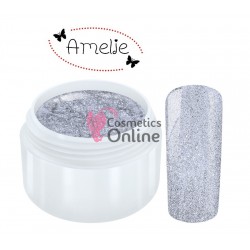 Gel UV Amelie color cu sclipici Extreme Glimmer Silver 5ml + 1 Cutie cu paiete Holografice Cadou